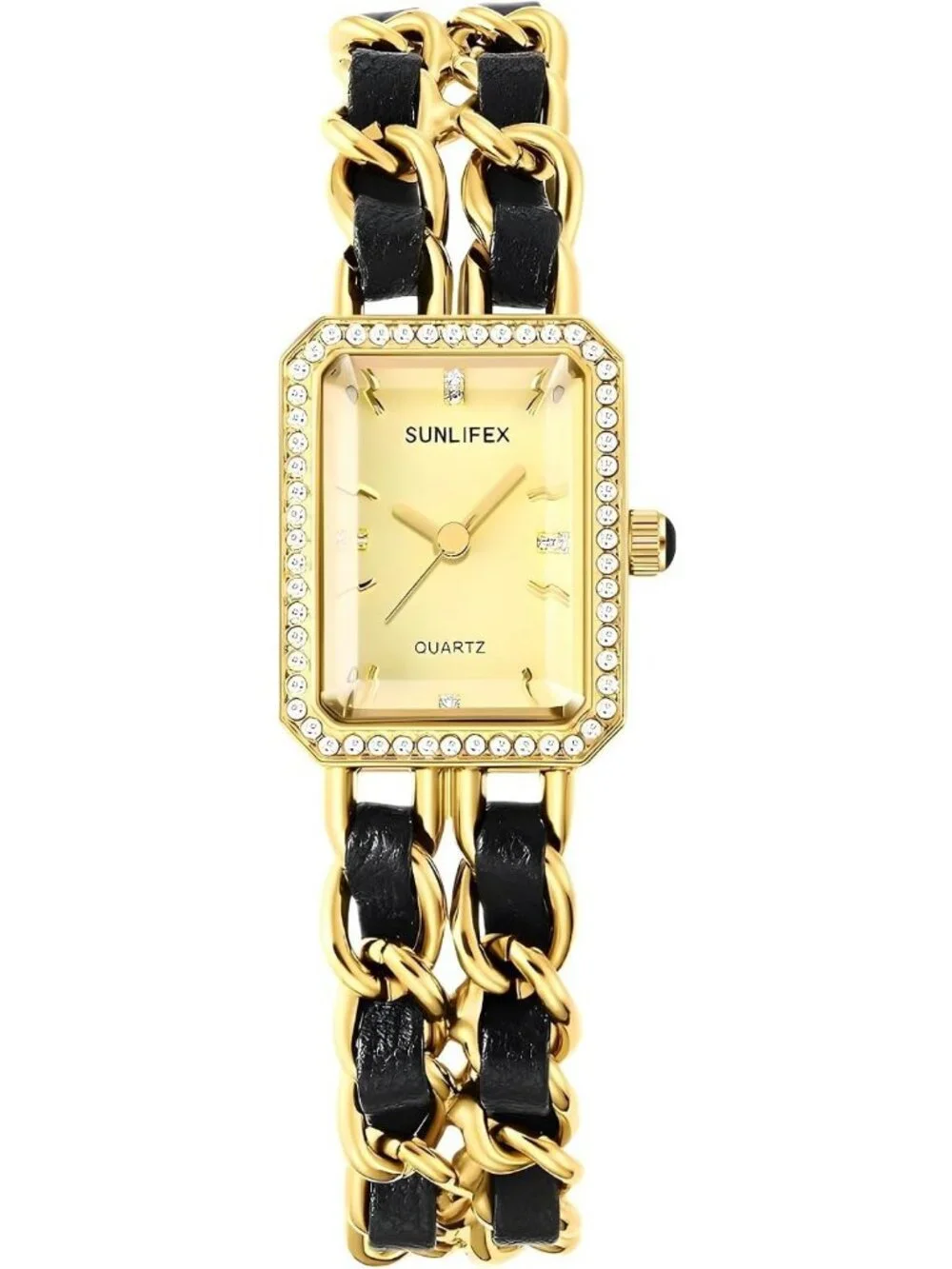 Women's Gold Square Adjustable Chain Braid Band Quartz Retro Dress Wrist Watch